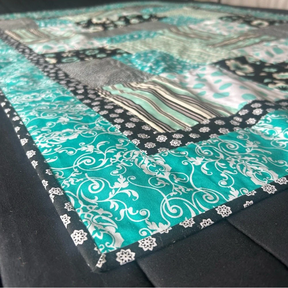 Patchwork Quilt with Teal and Black Accents #0825258